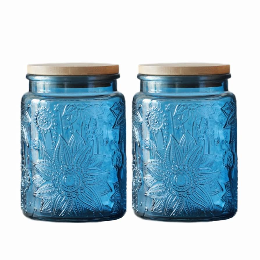 アンティークガラスジャー Amazon.com: ANSQU Blue Glass Jar, 23.7 FL OZ Vintage Glass